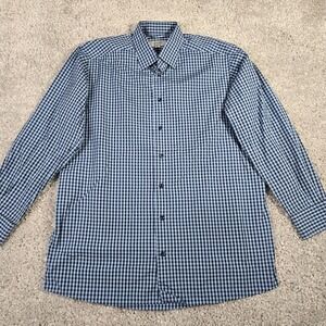 Eton Mens Gingham Plaid Dress Shirt Size Large Blue Business Office Classic